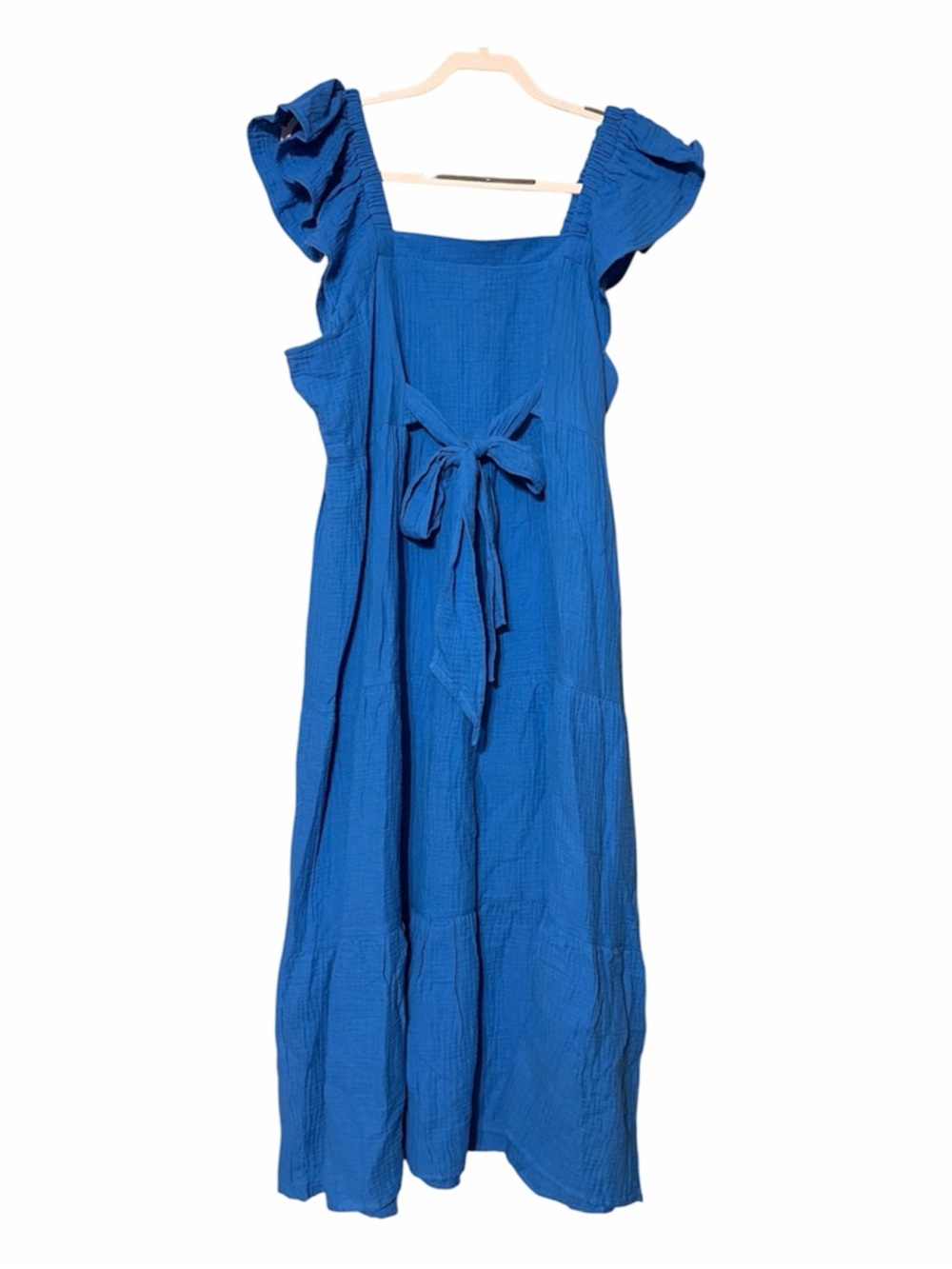 Mud Pie Blue Martha Maxi Dress Cotton Gauze Flutter Sleeve Tiered NWT L - Picture 3 of 8
